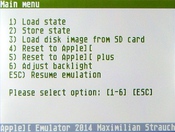 Final backend menu of the Apple ][ emulator firmware.